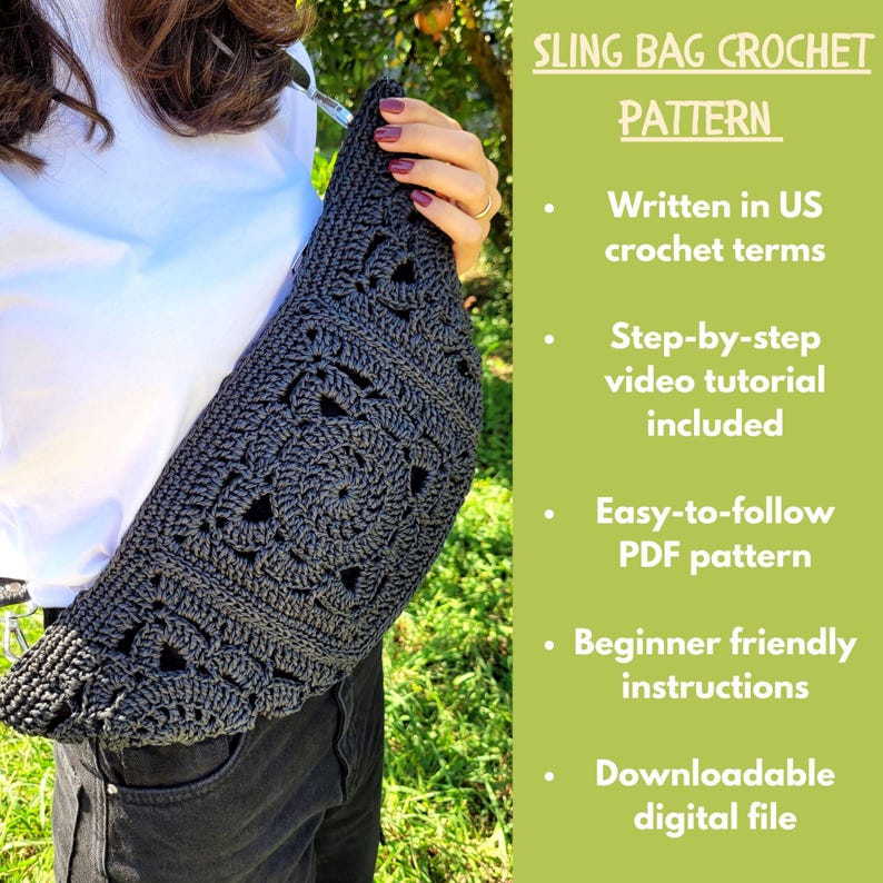 Close-up of the boho crochet crossbody bag texture – detailed stitch work from the granny square bag pattern.