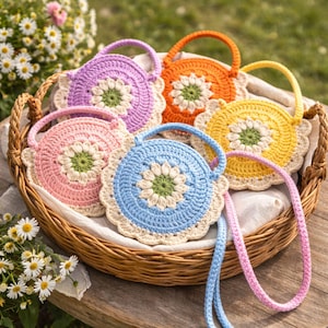 Girls Crochet Bag Pattern PDF – Flower Purse, Easy Kids Handbag Tutorial, Beginner Crochet Gift