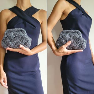 Pochette métallique au crochet - Sac de fête élégant fait main | Sac à main de mariée ou de soirée | Cadeau d&#39;invité de mariage en or ou en argent