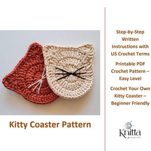 Kitty Coaster Crochet Pattern PDF – Cute Cat Mug Rug, Kawaii Crochet Home Decor, Beginner Amigurumi Style Tutorial, Instant Download
