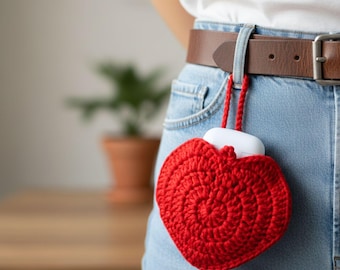 Patrón de ganchillo en PDF para funda de AirPods con forma de corazón, llavero con colgante para bolso, soporte para auriculares fácil de tejer para principiantes, regalo de primavera, regalo para el Día de la Madre