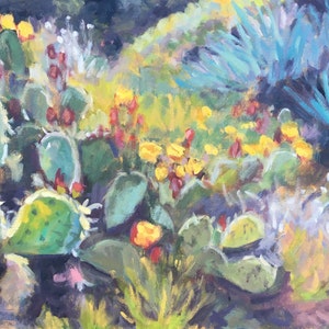 Prickly Pear Cactus - Painting, Original Oil, Home Decor, Wall Art, Desert Landscape, Cactus, Southwestern, Desert, Blooming, Flowers