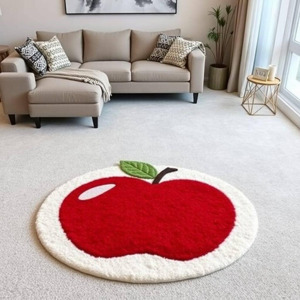 Handmade Wool Apple Rug: Cozy Kitchen Decor, Unique Fruit Design