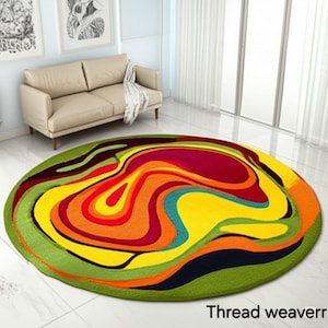 8x8 Colourful Round Hand tufted rug - Modern boho area rug.