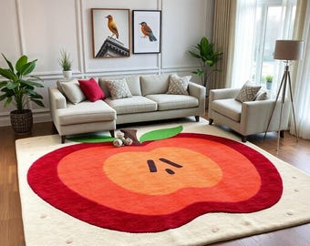 Handmade Apple Rug: Natural Fiber Boho Area Carpet