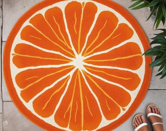 Orange Slice Round Rug | Citrus Fruit Novelty Bath Mat, Kitchen Decor