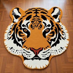 Faux Fur Tiger Head Rug: Tibetan Style Animal Print Carpet