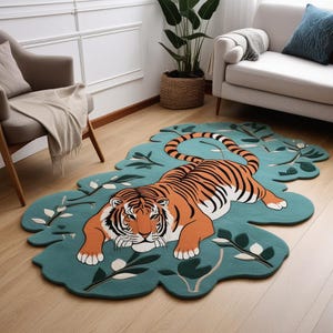 Hand-Tufted Wool Tiger Rug: Vintage Tibetan Boho Carpet