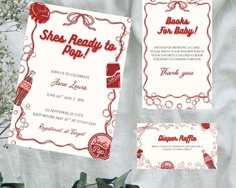 She's Ready to Pop Baby Shower Invitation Bundle Template – Printable Invite – Editable Baby Shower Bundle – Instant Download