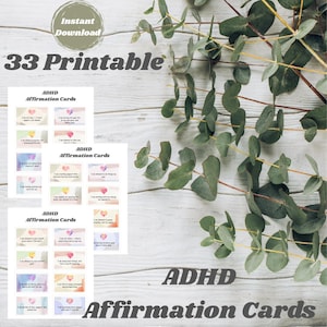 Tarjetas de afirmaciones para el TDAH, afirmaciones imprimibles para el TDAH, herramientas para afrontar el TDAH, afirmaciones de concentración diaria, tarjetas de afirmación para concentrarse, tarjetas "Yo soy"