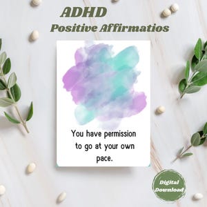 33 Printable ADHD Affirmation Cards, Affirmations for ADHD support, ADHD Coping Tools, Mental Health Affirmation Cards, Self-Care Printables