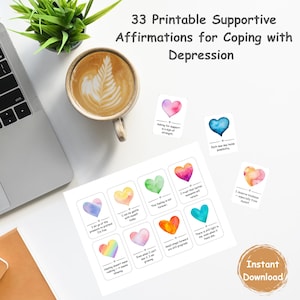 Affirmatiekaarten omgaan met depressie, Afdrukbare bevestigingskaarten voor depressie, affirmatieprints depressie, zelfhulpkaarten