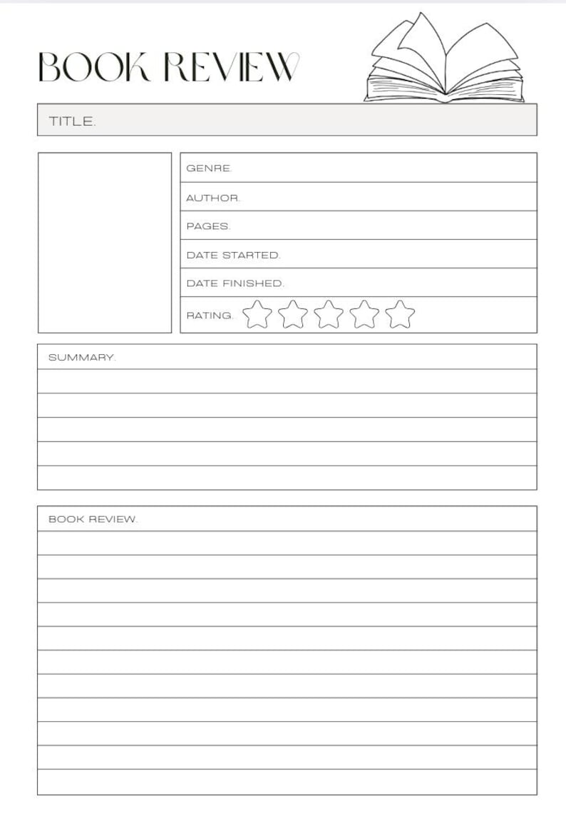 Minimalist Aesthetic Book Review Template | Printable Book Journal Page ...