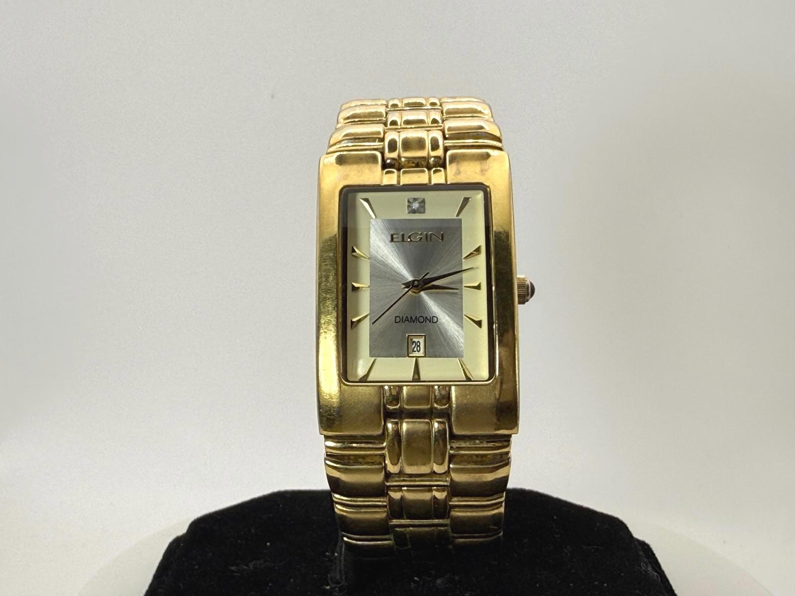 Elgin Ladies Quartz Watch Gold Tone Black Dial EJ192-048 NIB w/new battery Elgin SWISS Quartz Ladies W/date Goldtone Stainless Steel  main image 2