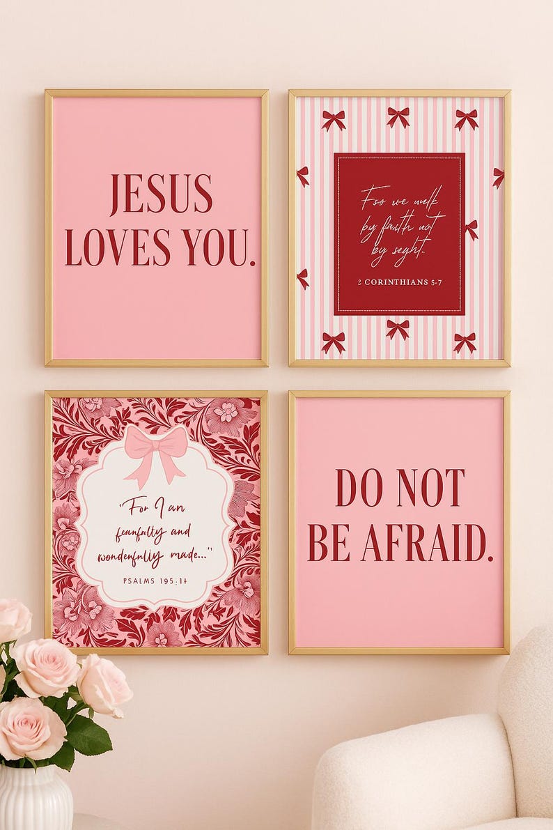 Pink Christian Wall Art Bundle Bible Verse Prints for Girls Room ...