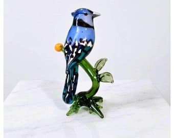 ブルージェイズ、青い鳥、ガラスの鳥の置物、鳥の彫刻、鳥の装飾、鳥