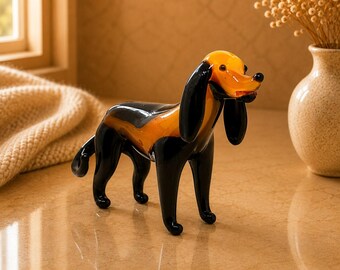Scultura di cane in vetro di Murano, oggetto da collezione in vetro realizzato a mano.