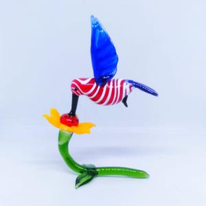 Glass Hummingbird With Flower Handmade Glass Hummingbird Sculpture Murano Glass HummingBird Figurine  Hummingbird Flower Desktop Decorations