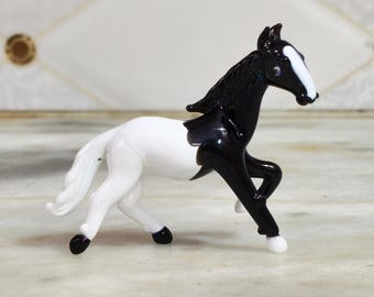 Murano Glass Horse Figurine - Black and White Sculpture