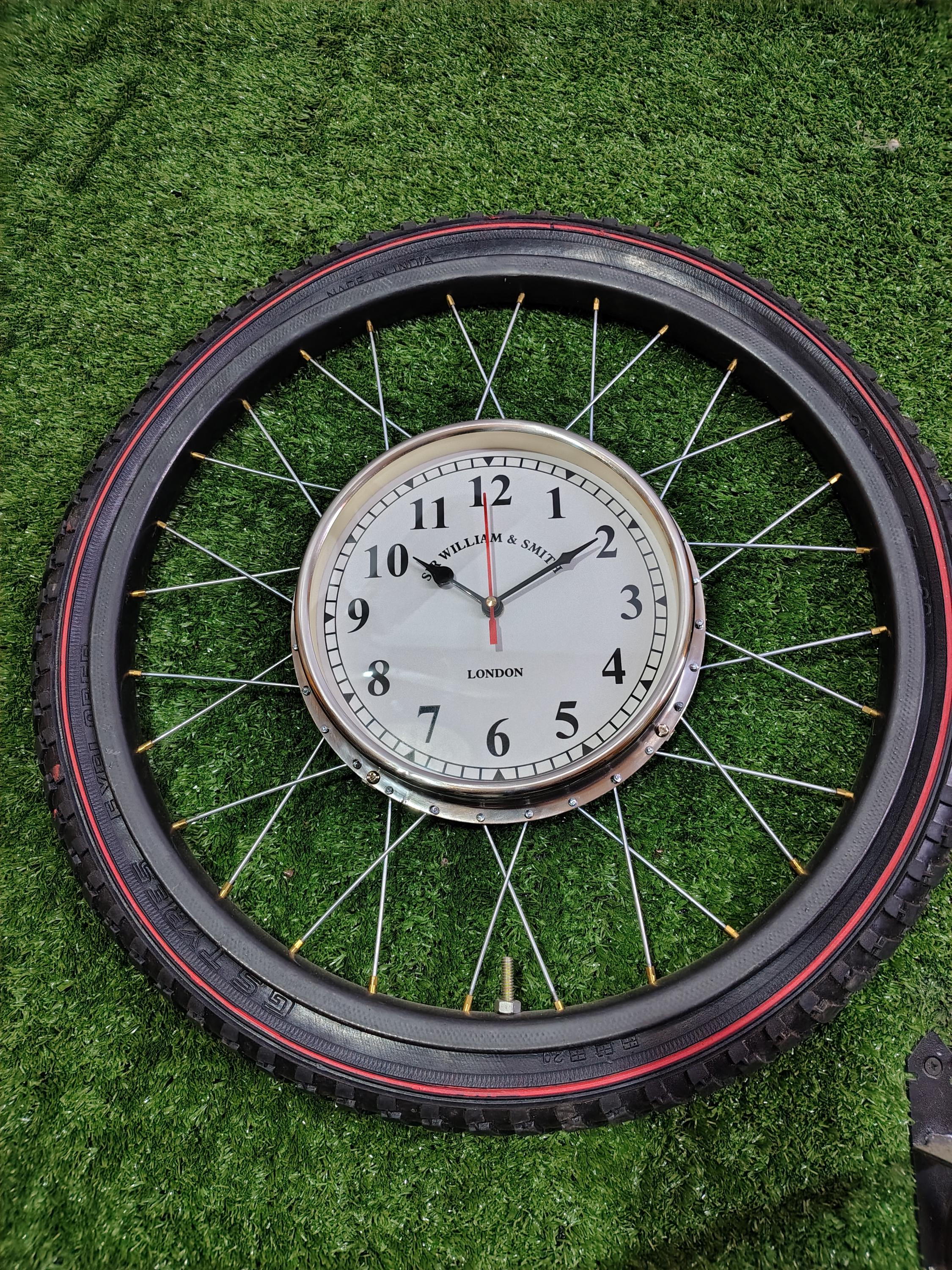 Oversized Metal & Wood Wall Clock: Antique Tyre Design