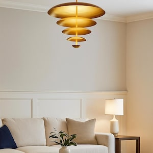 1950&#39;s Mid Century Brass Flush Mount Light - 9 Light Cosmic Chandelier Pendant Fixture, Modern Regolith Design for Home Decor