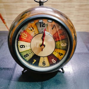 Wooden Table Clock 6 inch With surface Glass Multicolor