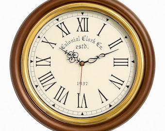 Large Wooden Wall Clock: Franklin & Murphy Oxford Style, Brass Accents