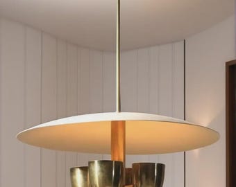 Mid-Century Sputnik Chandelier: Raw Brass 4-Light Pendant