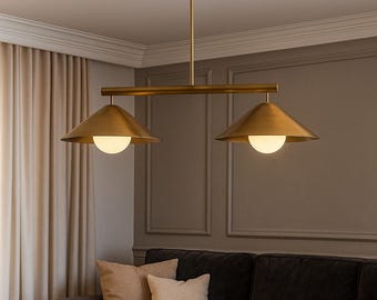 Mid Century Sputnik Chandelier: Italian Brass 2-Light Fixture