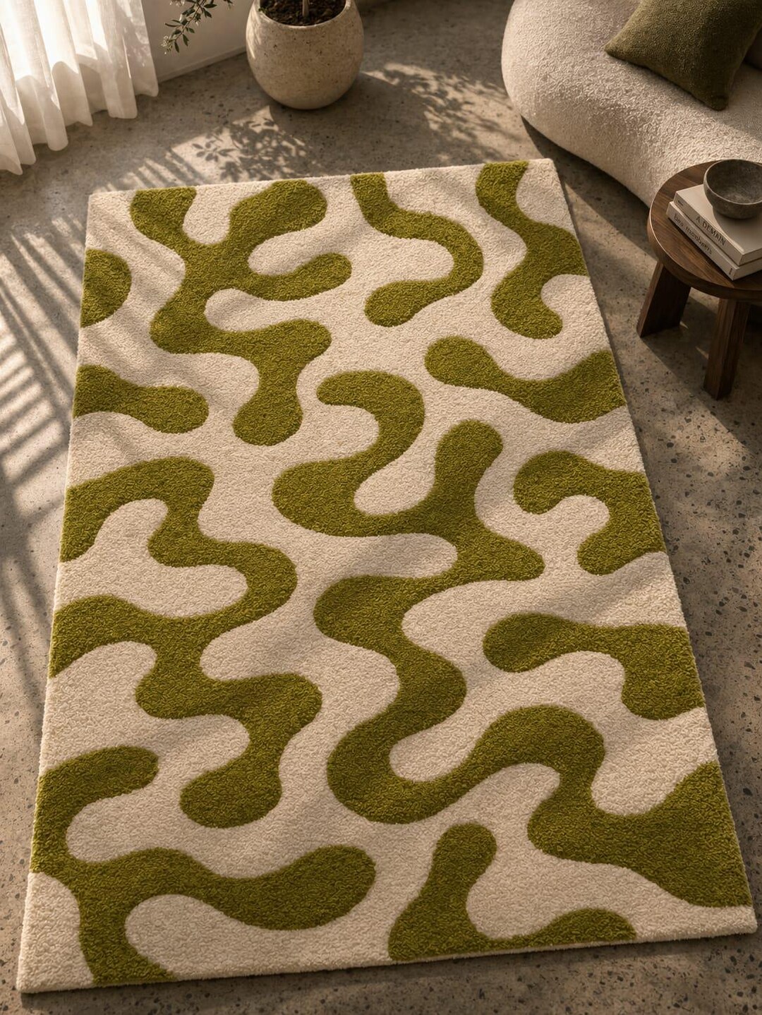 Hand Tufted Abstract Green Rug | Modern Organic Pattern Area Rug ...