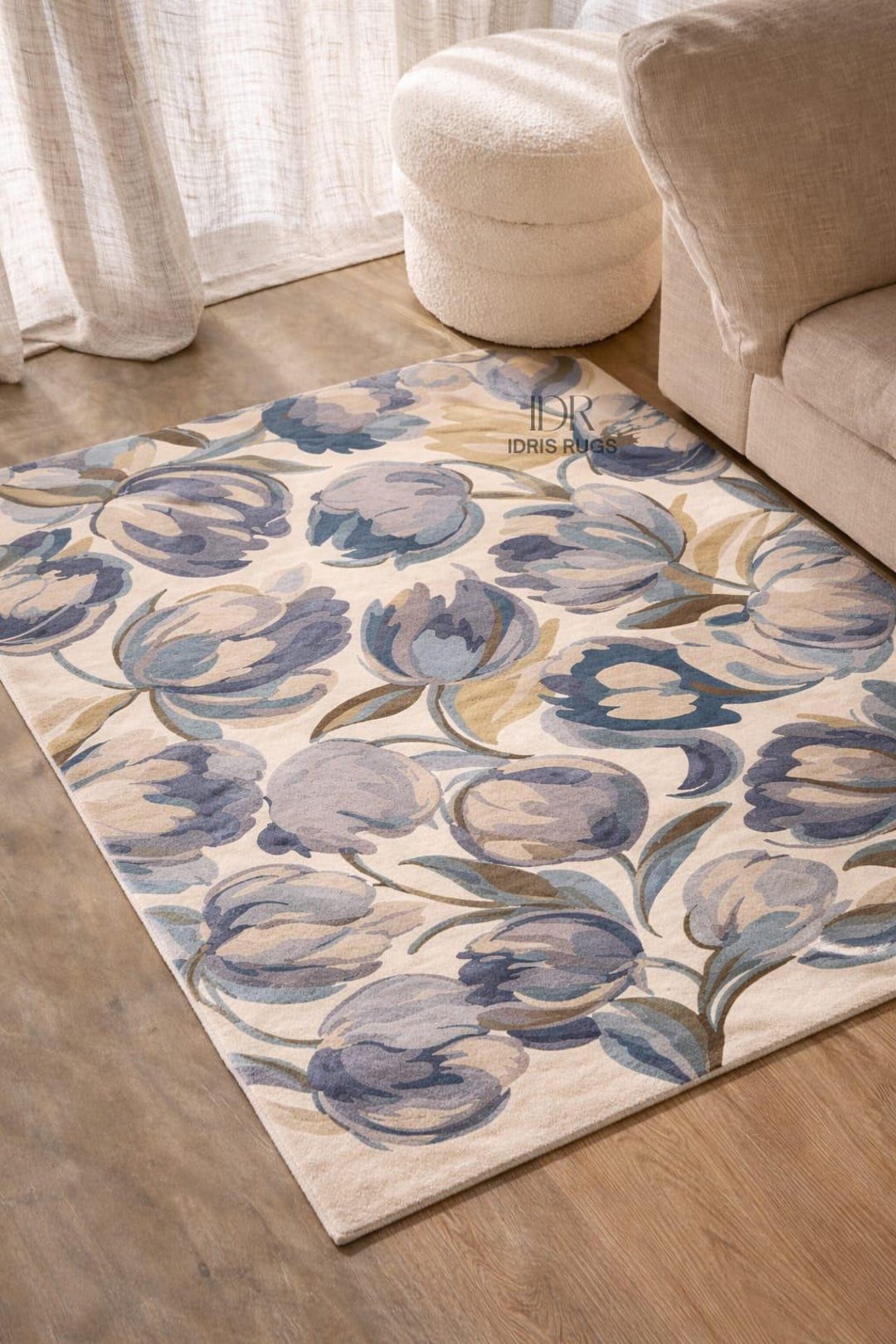 Blue Floral Hand Tufted Wool Rug – Vintage Botanical Area Rug for ...