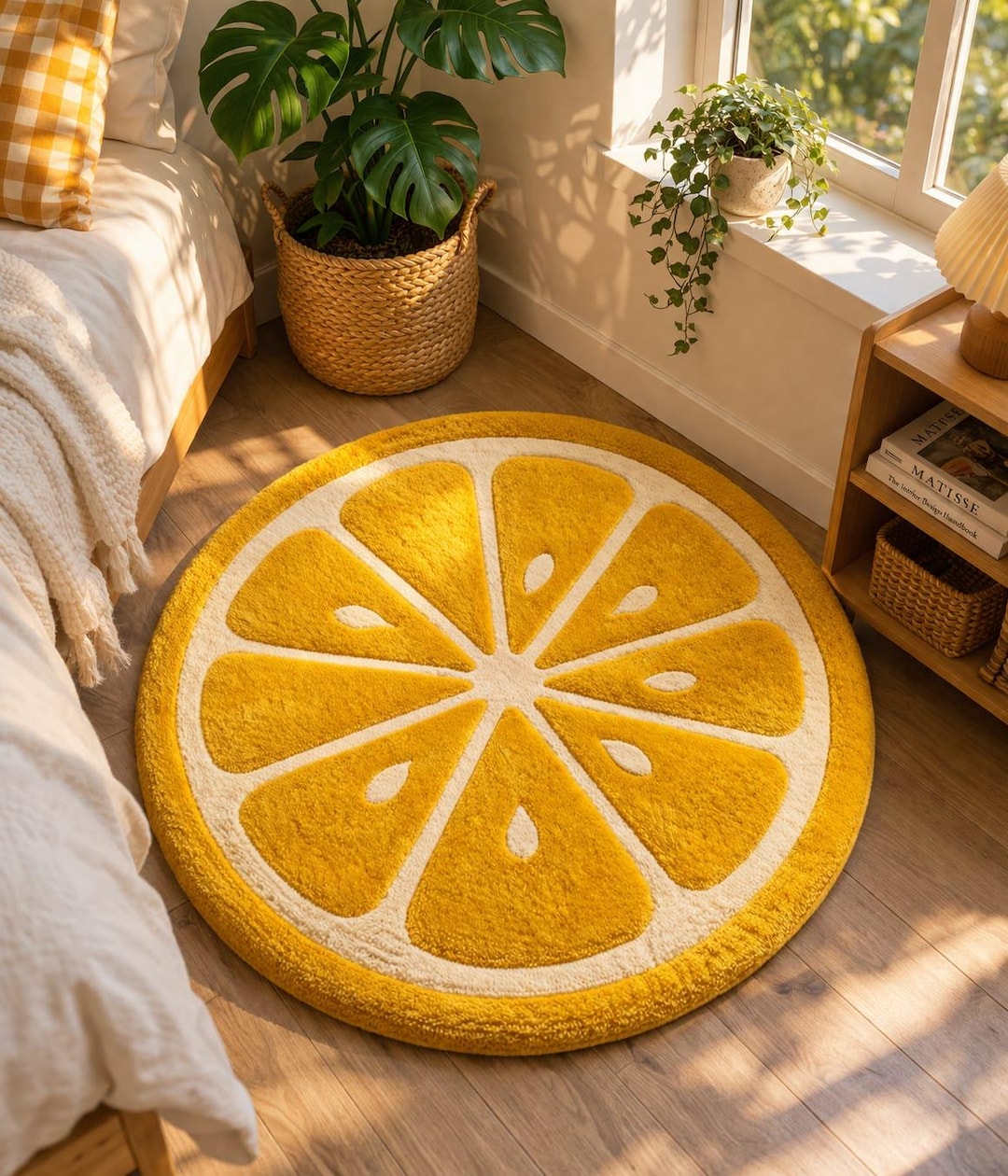 Slice Rugs Hand Tufted Lemon Slice Rug – Round Yellow Citrus Carpet, Fruit Shaped ...