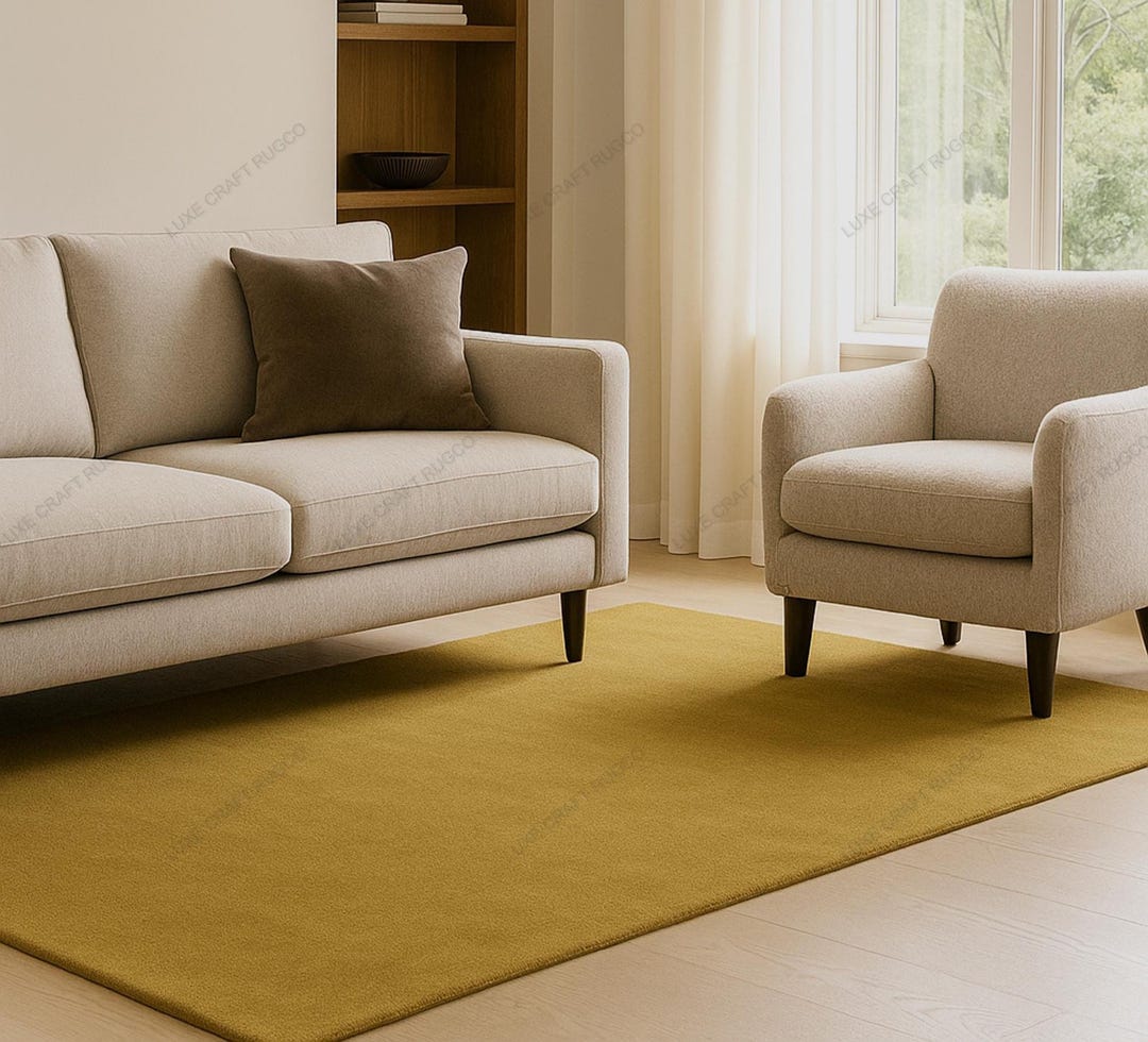Hand Tufted Wool Area Rug, Mustard Yellow Minimalist Living Room Carpet ...