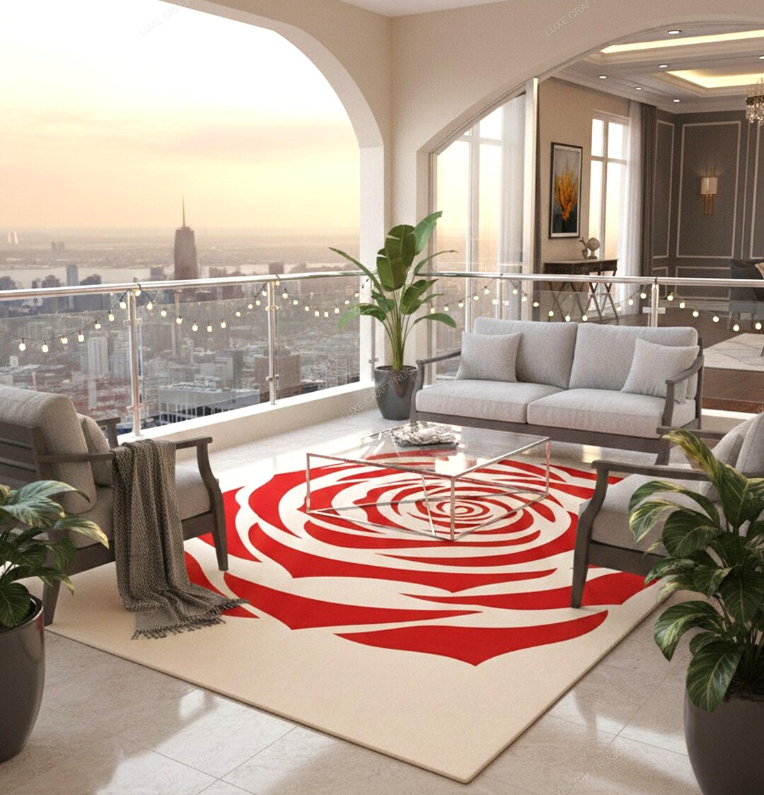 Hand Tufted Wool Rug, Red Rose Floral Design, Beige Modern Carpet - Etsy