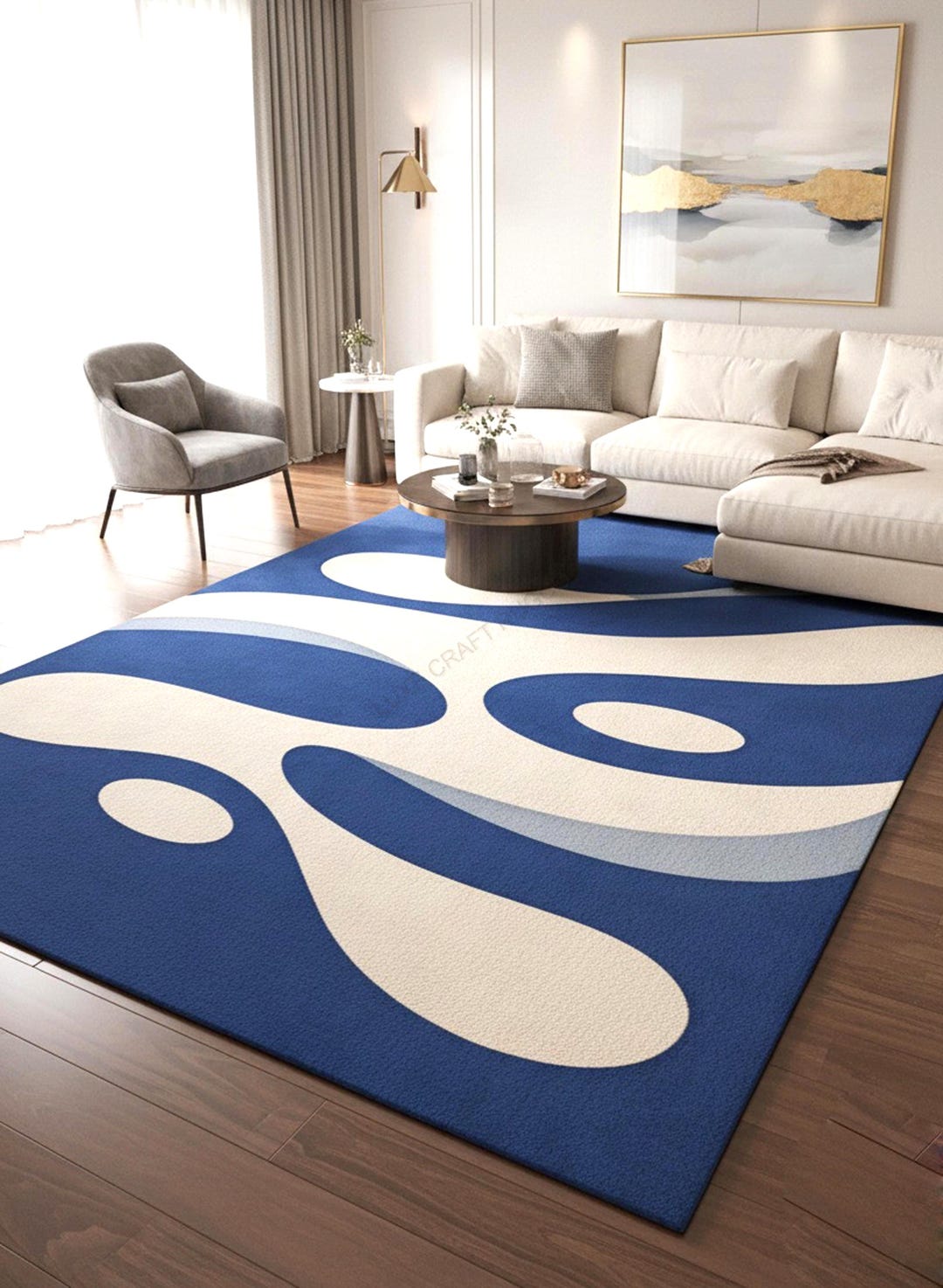 Abstract Wave Hand Tufted Rug, Modern Blue Area Rug, Fluid Shape Carpet ...