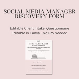 Social Media Manager Client Intake Form Editable Canva Template PDF Discovery Questionnaire for Freelancers VAs and Digital Agencies
