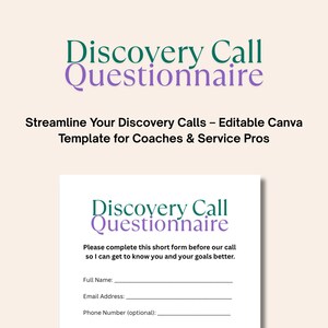 Editable Discovery Form Canva Template – Client Intake Questionnaire for Coaches, Freelancers, Consultants, Service Providers