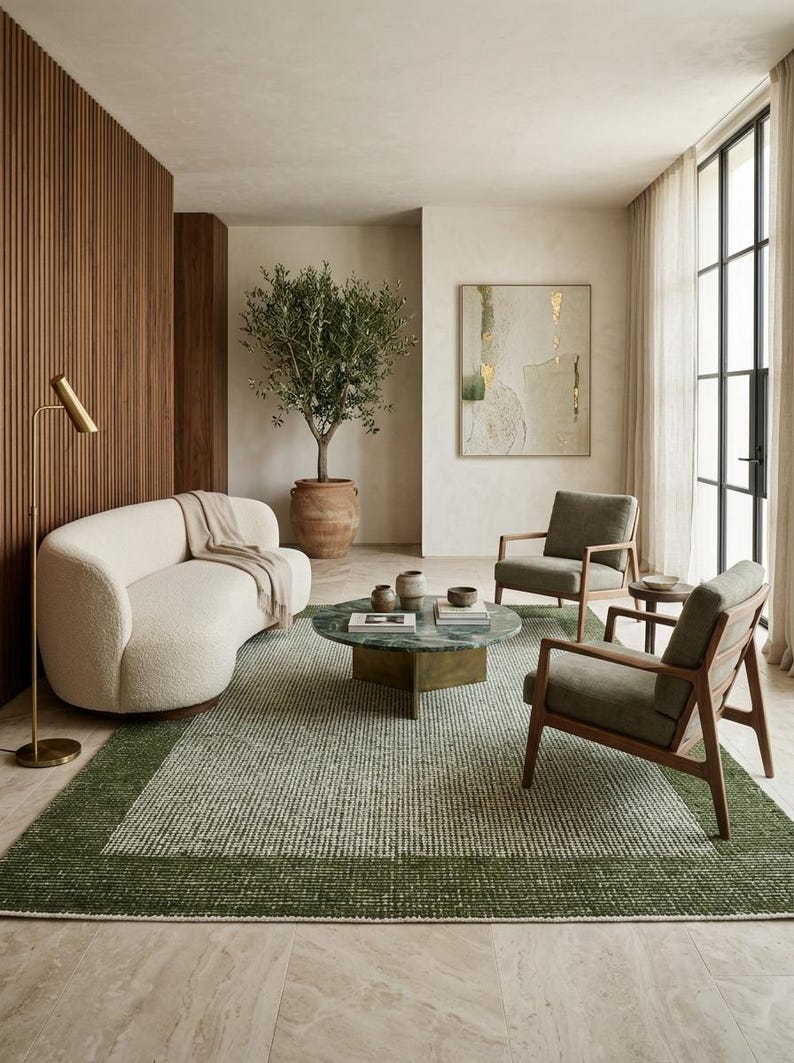 Modern Sage Green Geometric Rug | Hand Tufted Wool Area Rug With Cream ...
