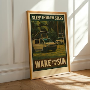 Volkswagen Van Life Wall Art – Retro Minimalist Van Poster – Vintage Style Camper Print – Boho Digital Download for Adventure Lovers