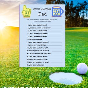 Wie kent papa het beste, afdrukbaar spel, pdf, Vaderdagplezier, kinderactiviteit, verjaardagsspel, familiespelletjes