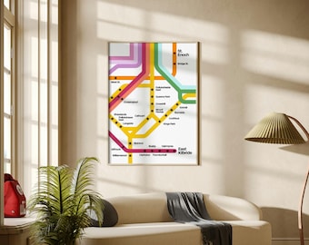Glasgow Southside Rail Map – Cathcart Circle & East Kilbride Line Print, Subway-Inspired Wall Art