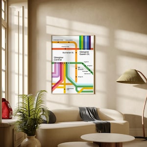 Mapa do metrô e trem de Glasgow: Arte moderna do centro da cidade