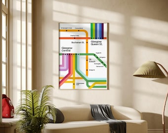 Glasgow Subway & Rail Map Print: Modern City Centre Art