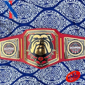 New Georgio Bulldog 2022 National Championship Red Strap Replica Adult Size Belt Brass/Zinc/2mm/4mm