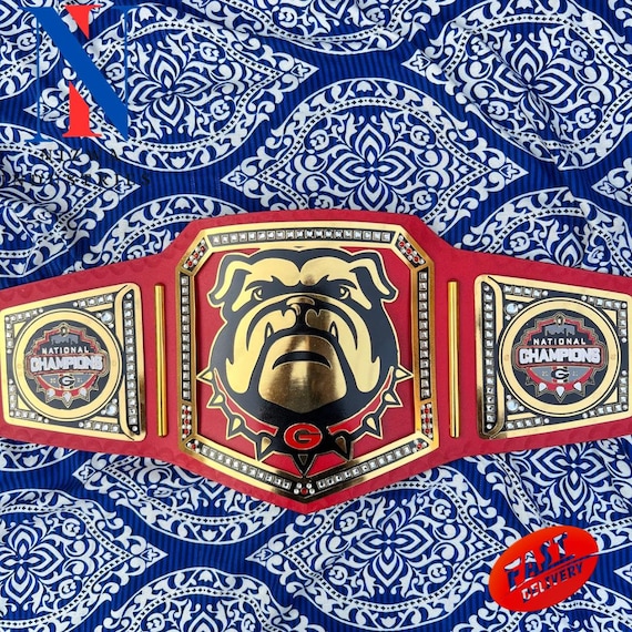 New Georgio Bulldog 2022 National Championship Red Strap Replica Adult Size Belt Brass/Zinc/2mm/4mm