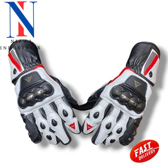 Leather Motorcycle Racing Gloves: Knuckle Guard, Cowhide Biker Gloves