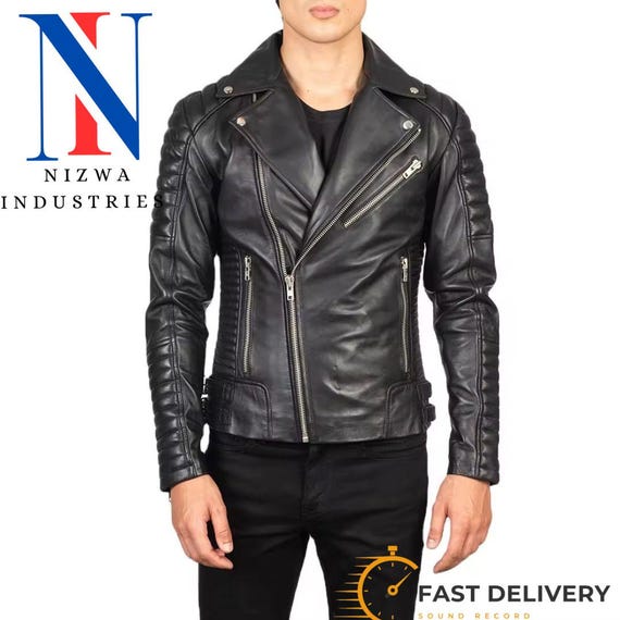 Men’s Black Genuine Leather Biker Jacket | Slim Fit Motorcycle Style | Handmade Fashion Outerwear