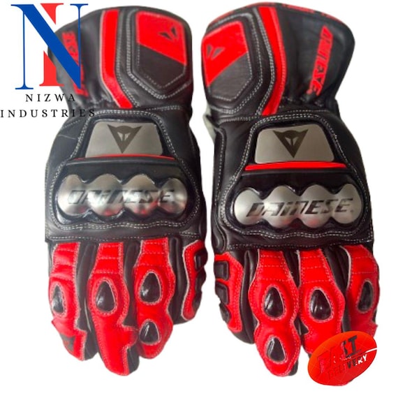 Red Leather Racing Gloves: Carbon Knuckle Protection, Track Spec Armor