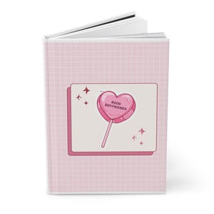 Cute Book Boyfriends Hardcover Journal, Pink Notebook for Readers, Gift for Book Lovers, Writing Diary, Aesthetic Stationery
