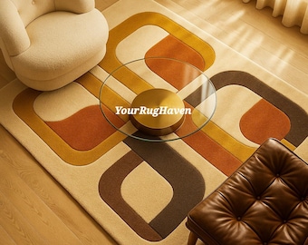 Geometric Wool Rug: Hand-Tufted Mid-Century Modern Accent